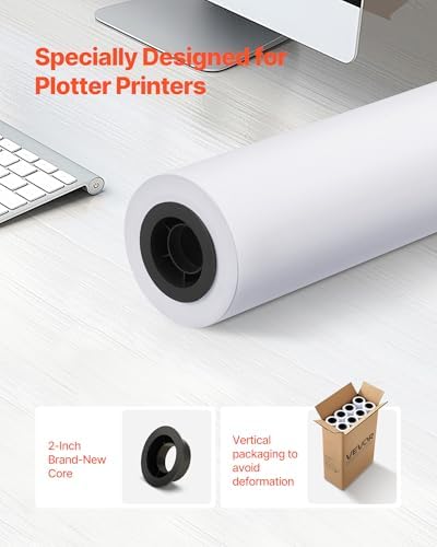 VEVOR Wide Format Paper, 24 in x 150 ft Plotter Roll, 8 Rolls CAD Bond Rolls with 2 in Core, 20 LB Bond Paper Rolls, Ideal for CAD Drawings, Engineering Plans, GIS Maps, and Architectural Designs - Image 2