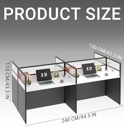 Nykto 4-Person Office Cubicle Desk Workstation w/Mute Privacy Panels, Black - Image 2