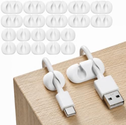 Cord Organizer for Desk, Nightstand Cable Holder, 20 Pack, Multislot, White by GLUIT