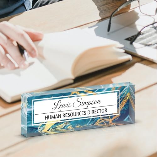 Custom Name Plate for Desk, Office Desk Double sided pattern Name Plate Personalized Office Desk Decor for Women and Men, Teacher Nurse Boss Employee Appreciation Gifts (Blue Marble, customization) - Image 7
