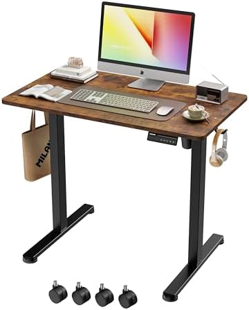 Monomi 35"x20" Small Electric Standing Desk,Whole Piece Desktop,Brown by MONOMI