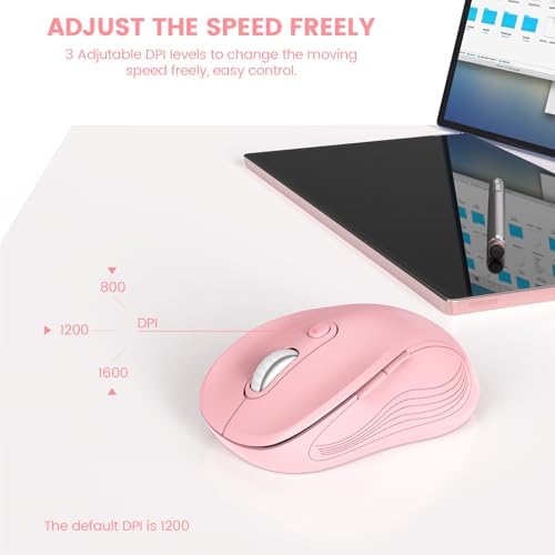 WisFox 2.4GHz Wireless Mouse for Laptop, Ergonomic 6-Button, Blush Pink - Image 3