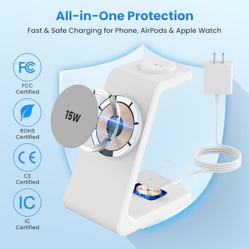 Magnetic Wireless Charging Station for iPhone: 3 in 1 15W Fast Charging for iPhone 17-12, Apple Watch & AirPods, N52 Magnets & 30W Adapter Included (Office/Bedside/Desk) - Image 5