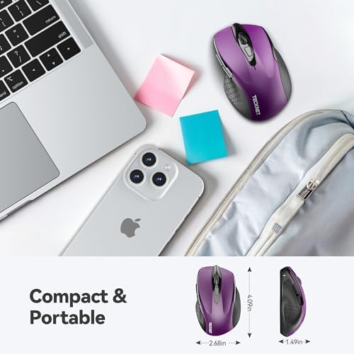 TECKNET Wireless Mouse, 2.4G Ergonomic Computer Mouse, 2600 DPI, Purple - Image 2