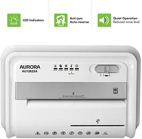 Aurora AU1262XA Anti-Jam 12-Sheet Crosscut Paper and CD/Credit Card Shredder, White/Gray - Image 5