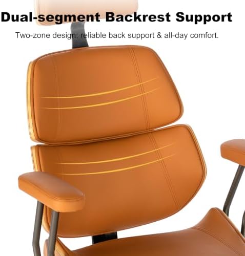 Mid-Century High Back Leather Office Chair with Headrest, Brown - Image 5