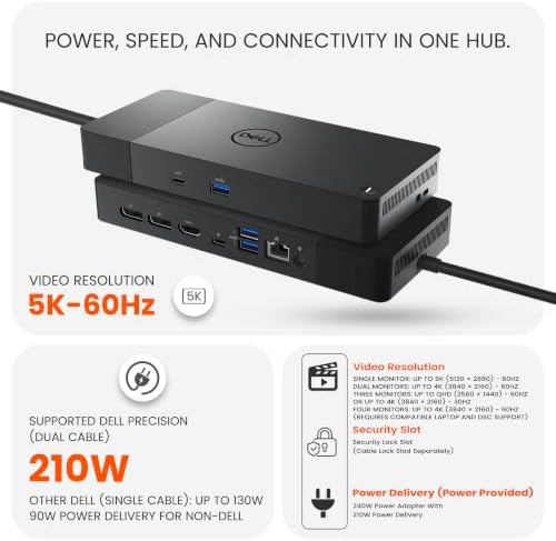 WD19DCS Dell Docking Station Dual Monitor Bundle, Dual USB-C Performance Dock, 4K Display, 240W Adapter with TT Cables Each 2m, DisplayPort, HDMI, USB4-C, Ethernet, Microfiber Cloth, 3-Year Warranty - Image 3