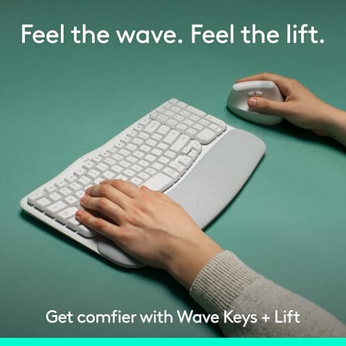Logitech Wave Keys & Lift Vertical Mouse Ergonomic Wireless Combo - White - Image 2