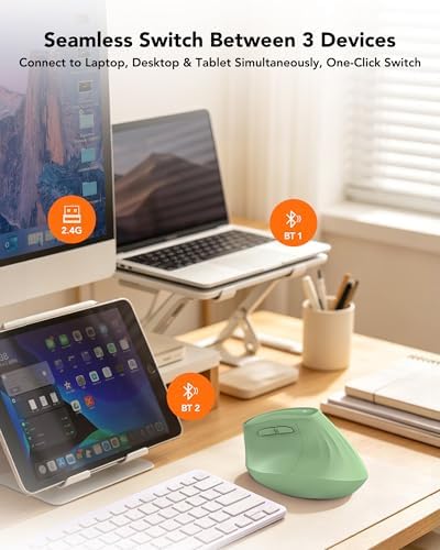 KYSONA Ergonomic Mouse Wireless, Bluetooth Vertical Mouse, 5-Level Adjustable DPI, 2.4G Silent Switch Mice for Windows, MacOS, IPadOS, Laptop, PC, Olive Green - Image 5