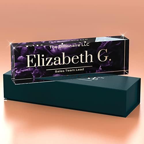 Desk Name Plate Personalized, Custom Name Plates 2½/x8 Inches, Thick Crystal-Clear Acrylic, Gift Box, Office Desk Decor. USA Made by ACRYLUXE (Blossom) - Image 3