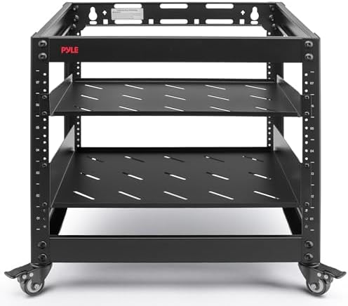 Pyle 10U Network Cabinet, Enclosed Network Rack with Lockable Door | Vented 1U and 2U Rack Shelves with 440 lb Capacity | Steel Construction, 19 in Standard Design | Hardware Included | Black by PyleUSA