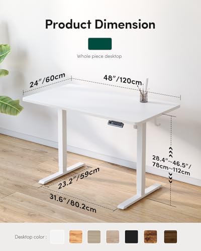 CubiCubi 48 x 24 Large One-Piece Electric Adjustable Standing Desk, White - Image 2