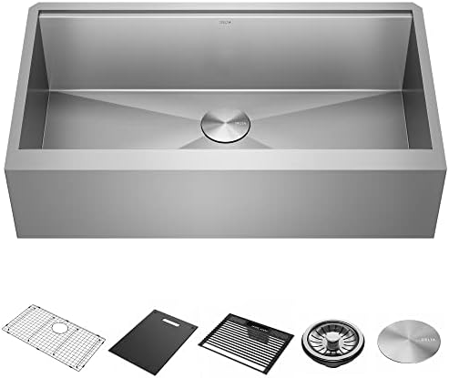 DELTA FAUCET Rivet 36-inch Workstation Farmhouse Apron Front Kitchen Sink Undermount 16 Gauge Stainless Steel Single Bowl with WorkFlow Ledge and Kit of 5 Accessories, 95C9031-36S-SS by Unknown