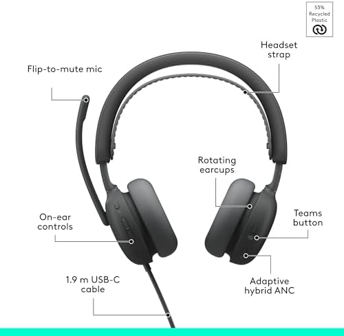 Logitech Zone Wired 2 for Business Headset - Teams - Graphite - Image 6