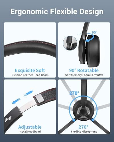 JIAMQISHI Bluetooth Wireless Headset with Mic for Work, Bluetooth 5.2, Advanced Noise Reduction Microphone, Clear Calls - Comfortable On-Ear Headphones, Applicable to PC, Laptop, Phone, Android, Zoom - Image 5