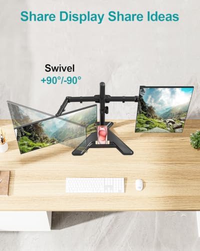 MOUNT PRO Dual Monitor Stand, Free-Standing Full Motion Monitor Desk Mount Fits 2 Screens up to 27 inches,17.6lbs with Height Adjustable, Swivel, Tilt, Rotation, VESA 75x75 100x100, Black - Image 4