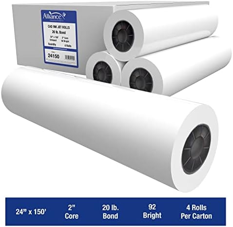 Alliance Wide Format Paper 24" x 150' CAD Bond Rolls (20lb | 4 Rolls, 24 In x 150 Ft | 2" Core) - Image 2