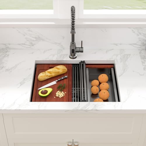 Sarlai 25 Black Kitchen Sink Undermount 25"x19" Stainless Steel Workstation - Image 2