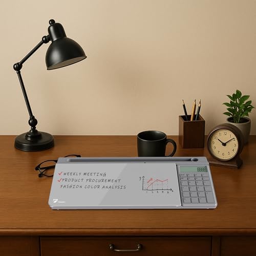 TOWON Glass Desk Whiteboard with Calculator 18x6 in, Desk Organizer, Gray - Image 6