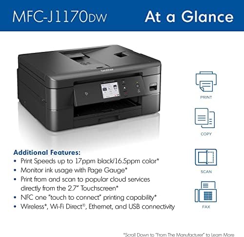 Brother MFC-J1170DW Wireless Color Inkjet All-in-One Printer with Mobile Device Printing, NFC, Cloud Printing & Scanning, Refresh Subscription and Amazon Dash Replenishment Ready (Renewed Premium) - Image 2