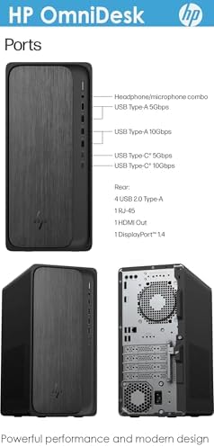HP OmniDesk AI PC Desktop, 16 NPU Tops, Ryzen 7-8700G CPU (5.1GHz), 16GB DDR5 RAM, 1TB Storage (512GB PCIe SSD & 512 External Drive), Wi-Fi 6, Dual Monitor Support, Windows 11, Wireless KB & Mouse - Image 4