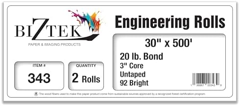Wide Format Paper 30” x 500’ Rolls Bond Engineering 92 Bright, 20lb - 2 Rolls Per Carton with 3” Core - Image 2