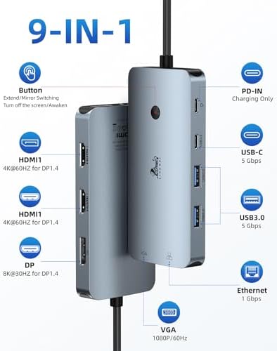 4 Monitors Docking Station 4K HDMI 9-in-1 LIONWEI USB C Hub for Laptop Mac - Image 2