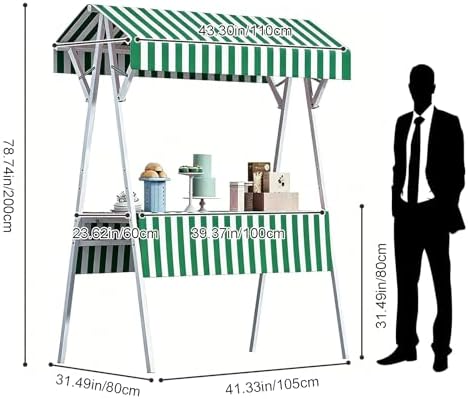 Outdoor Vendor Cart with Canopy, Green Farmers Market Stand - Image 2