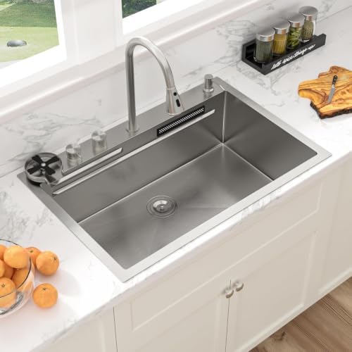 Sarlai Waterfall Kitchen Sink 33 Inch Drop In Workstation Sinks 33x22 Inch - Image 3