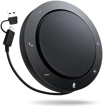 Bluetooth Speakerphone for Conference Calls – 2 AI Noise Reduction Mics, 360° Voice Pickup, USB-C & USB-A Adapter, 10-14H Playtime, Compatible with Zoom/Teams/Skype/Meet by NEWORK