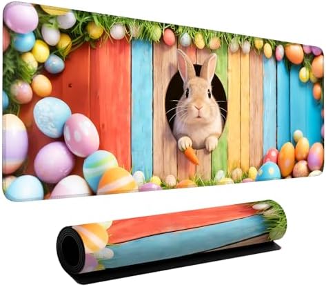Easter Rabbit Gaming Mouse Pad 31.5"x11.8" Large Extended Pad Desk Mat Anti-Slip Rubber Base & Durable Stitched Edges for Gamers Smooth Mouse Pad Writing Surface for Desk Office/Home by LEIWEIHOPE
