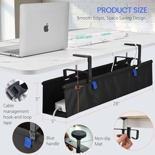 28" Under Desk Cable Management Tray- Clamp/Screw Mount Desk Cable Organizer Cable Tray Hiders for Office&Home - Image 7