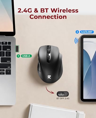 Redragon Wireless Mouse BT5.0/3.0 & 2.4G, 6 Buttons, 5 Level 4000DPI Bluetooth Mouse, 18 Months Battery, Portable Optical Computer Mice for Laptop, PC, Chromebook, Windows, Mac-Black - Image 2