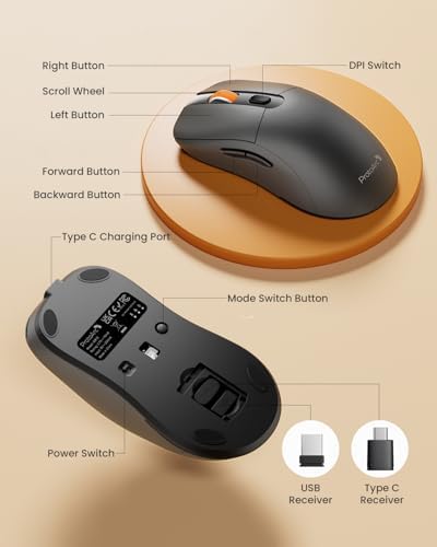 ProtoArc EM15 USB C Mouse, Tri-Mode Bluetooth Mice for Laptop, Gray - Image 5