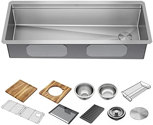 DELTA FAUCET Lorelai 45-inch Workstation Kitchen Sink Undermount 16 Gauge Stainless Steel Single Bowl with 2-Tier WorkFlow Ledge and Chef’s Kit of 11 Accessories, 95BA132-45S-SS by Unknown