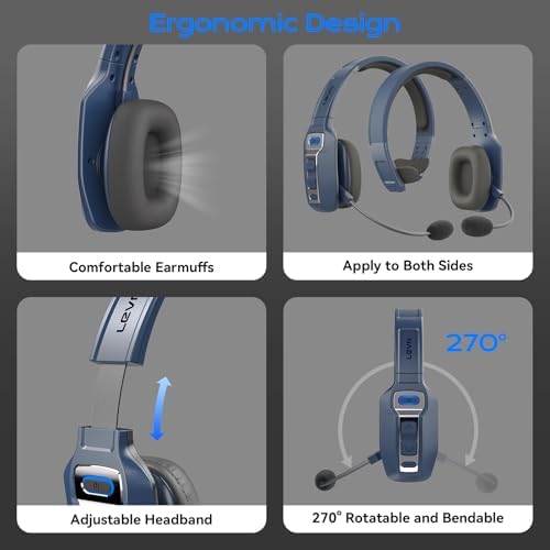 LEVN Bluetooth Headset with Microphone, Trucker Bluetooth Headset with AI Noise Cancelling & Mute Button, Wireless On-Ear Headphones 60 Hrs Working Time, for Trucker Home Office Remote Work Zoom - Image 5