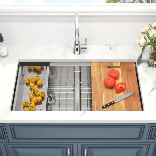 33 Double Bowl Kitchen Sink Undermount Stainless Steel Low Divide - Image 4