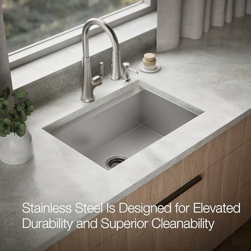 KOHLER 80086-2PC-NA Task™ 27" Top-/Undermount Workstation Stainless Steel Kitchen Sink, Includes Accessories, 2 Faucet Holes, Single Bowl Kitchen Sinks - Image 4