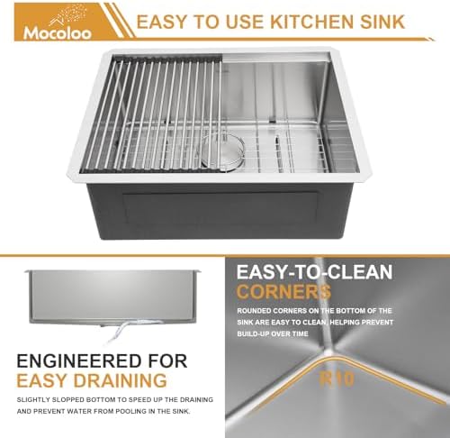 Mocoloo 24 Inch Undermount Kitchen Sink - 24 x 19 Bar Sinks Stainless Steel 16 Gauge Single Bowl Under Counter Small Kitchen Sink Workstation 10'' Deep Handmade Basin - Image 7