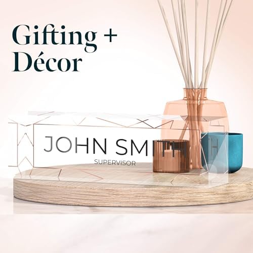 Desk Name Plate Personalized, Custom Name Plates, 2½/x8 Inches, Thick Crystal-Clear Acrylic, Gift Box, Office Desk Decor. USA Made by ACRYLUXE (White) - Image 2