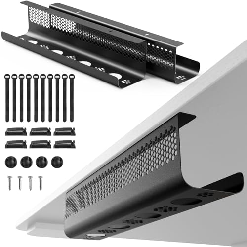 KHAMAL Cable Management Under Desk 26PCS - Cable Management Tray Kit Ventilated Hexagonal Design with Cable Clips, Wire Ties, Cord Holder & Screws for Office, Home (Black) by Unknown