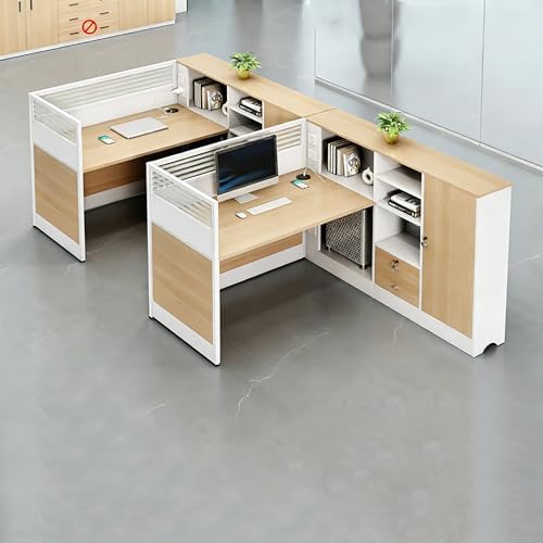 Modern Office Cubicle Workstation Desk with Tempered Glass Privacy Panels, USB Charging Hub & Cable Management,Multi-Person Modular Computer Desk for Commercial Office (B-Right, Two Person-F) by Unknown