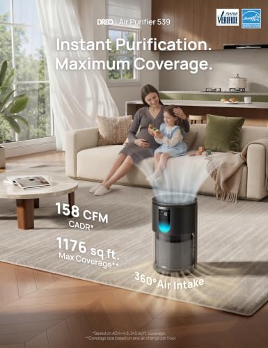DREO Air Purifier for Home, Up to 1176 ft², HEPA Sleep Mode, Air Purifiers for Large Room & Bedroom, Pets, Smoke, Dust, Pollen & Odors, PM2.5 Monitor, Auto & Turbo Mode, 4 Speeds, DR-HAP009 (Dreo 539) - Image 3