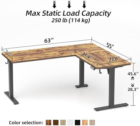 TIQLAB 63 x 55 inch L Shaped Standing Desk Adjustable Height, Electric Corner Standing Desk, Sit Stand Computer Table with Splice Board, Rustic Brown - Image 3
