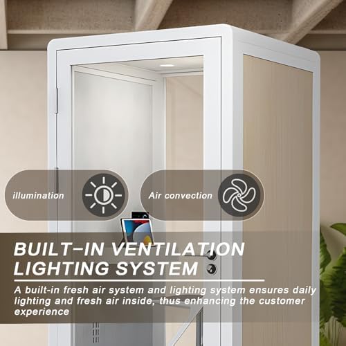 Office Pod Booth with Audio Privacy - Removable Sound Booth Includes White with Wood Grain Side Trim,Soundproof Room with Light,Fans, Socket for Singing Room,Telephone Booth (41.33IN) - Image 5