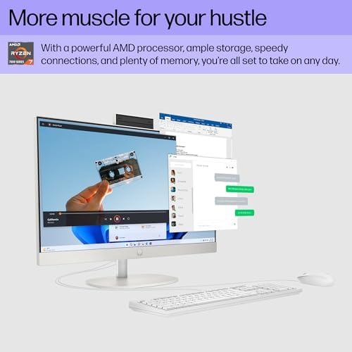 HP 24 inch All-in-One Desktop PC, FHD Display, AMD Ryzen 7 7730U, 16 GB RAM, 512 GB SSD, AMD Radeon Graphics, Windows 11 Home, 24-cr0032 (2024) - Image 3