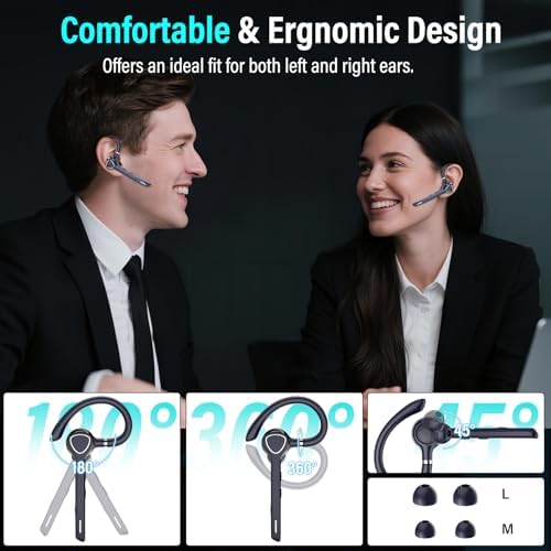 Bluetooth Headset, Single-Ear ENC Mic, Mute Button, 90H Hands-Free Earpiece - Image 7