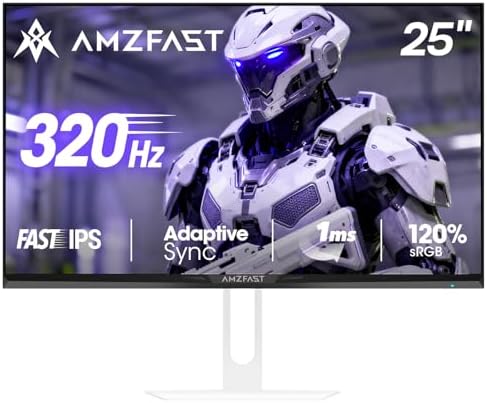 Amzfast 25 Inch White Gaming Monitor 320Hz/300Hz/240Hz, FHD 1080P 1ms Fast IPS Monitor, 12 Months Warranty Exchange (DP Cable) TÜV Rheinland Eye Care | AI Crosshair, Night Vision Function, AMZG25F6F by Amzfast