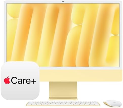 Apple 2024 iMac All-in-One Desktop Computer with M4 chip with 10-core CPU, 10-core GPU: Built for Apple Intelligence, 16GB Unified Memory, 256GB SSD Storage; Yellow with AppleCare+ (3 Years) by Apple