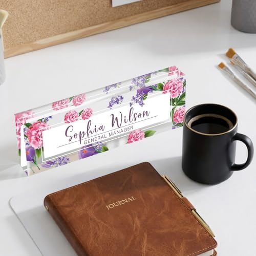 Personalized Name Plate for Desk Custom Desk Name Plate Acrylic Office Desk Accessories Decor for Women Teacher Nurse Boss Employee Appreciation Gifts for Mother Pink Floral Name Plates - Image 6